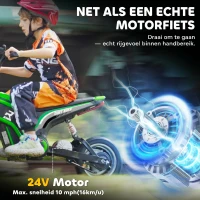 HOMCOM Elektrische Kindermotor, 24V motor, instelbare snelheid, muziek & lichten, Groen(m-5)