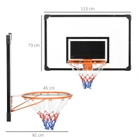 SPORTNOW Canestro Basket Esterno a Parete 113x73 cm, Cerchio Ø45 cm e Rete, Nero(m-3)