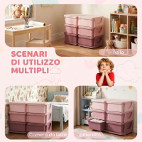 HOMCOM Cassettiera 6 Cassetti per Bambini 3-6 Anni con Bordi Arrotondati, in PP Rosa, 75x37x56.5 cm(m-5)