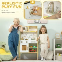 AIYAPLAY Bucătărie de jucărie din lemn cu sunet, cu accesorii din oțel inoxidabil, legume de tăiat, auriu(m-7)