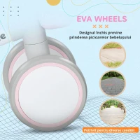 AIYAPLAY Bicicletă de echilibru pentru copii 4 roți șa reglabilă, ghidon ergonomic aliaj aluminiu PP, copii 1-3 ani - Gri Alb Roz(m-4)