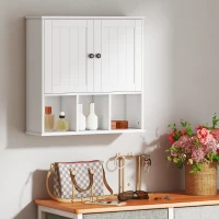 HOMCOM Armoire murale de salle de bain, meuble de rangement avec 2 portes, étagère réglable et compartiments ouverts, blanc(m-9)