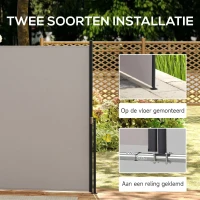 Outsunny Uittrekbare Zijdelingse Zonnescherm, Rolgordijn, Aluminium/Polyester, 3 x 1,4 m, Lichtgrijs(m-6)