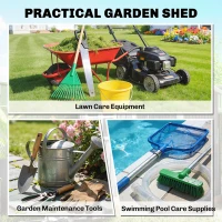 Outsunny 4 x 5FT Plastic Garden Shed with Floor, Lean to Shed, Lockable Tool Storage House with Window, Vent and Plastic Roof, Grey(m-4)