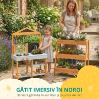 AIYAPLAY Bucătărie de noroi pentru copii, bucătărie de joacă din lemn pentru exterior cu plită, chiuvetă detașabilă, rafturi pentru copii 3-8 ani, Albastru deschis(m-9)