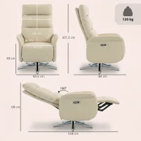 HOMCOM Fauteuil Relax Électrique Inclinable 160° Pivotant avec Repose-pieds, Prise USB et Type-C, en Cuir PU, Beige(m-3)