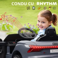HOMCOM Automobil electric pentru copii cu telecomandă, centură de siguranță, claxon, muzică, faruri, până la 5 km/h, 3-5 ani, Gri(m-6)