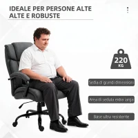 Vinsetto Sedia Ufficio Ergonomica in Tessuto Effetto Lino, Portata 220kg, Girevole, Altezza Regolabile, Grigio Chiaro(m-4)