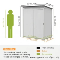 Outsunny Metalen gereedschapsschuur 1,37 m², afsluitbare schuur met ventilatie, schuin dak en handschoenen, 163 x 90 x 179 cm(m-3)