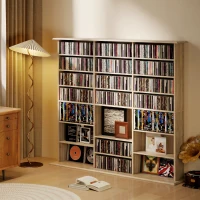 HOMCOM Mueble de Almacenamiento para 1032 CD y 594 DVD Estantería Multimedia 24 Compartimentos y 18 Estantes Ajustables Roble(m-6)