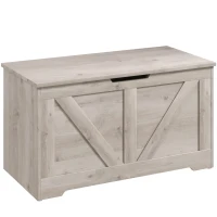 HOMCOM Coffre de rangement, banc de rangement avec couvercle rabattable et charnières de sécurité, 80 x 40 x 45 cm, gris(m-1)