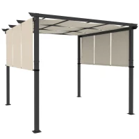 Outsunny Cenador para Exterior 3x3 m con Techo Deslizante Marco de Acero Impermeable y Anti-UV para Terraza Patio Beige(m-11)