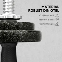 SPORTNOW Set greutăți și halter de 20 kg cu mânere antiderapante, 8 discuri de greutăți, bară de halter și 2 bare pentru gantere din oțel(m-6)