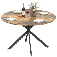 HOMCOM Ronde eettafel voor 4 personen, keukentafel in industriële stijl met stalen poten, voor eetkamer, keuken, Rustiek-Bruin(m-11)
