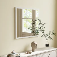 HOMCOM Miroir mural carré 50 x 50 cm, cadre en bois blanc, idéal pour la salle de bain, salon ou chambre(m-9)