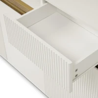 Comodă modernă cu bandă LED, 2 sertare și 3 uși, polițe reglabile, 140x40x85 cm, Alb(m-10)