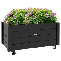 Outsunny verhoogd bed, bloembak met wielen, plantenbak voor tuin, massief hout(m-10)