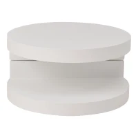 Masă de cafea cilindrică cu blat rotativ la 360°, bandă LED, construcție cu 2 straturi, 70x70x35,5 cm, Alb(m-5)