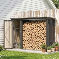 Outsunny Magazie pentru Lemne cu Acoperiș Înclinat, 235x67x149 cm, Gri Închis(m-10)