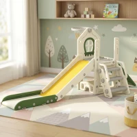 AIYAPLAY Toboggan pour Enfant Pliable 5-en-1 avec Escalade, Panier de Basket, Espace de Rangement et Ballon, Crème(m-2)