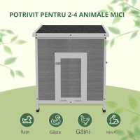 PawHut adăpost pentru rațe din lemn cu acoperiș din asfalt, podea detașabilă, ușă laterală, adăpost pentru păsări cu orificii de ventilație, rezistent la intemperii coteț pentru gâște adăpost pentru găini Gri deschis 63 x 82 x 76 cm(m-4)