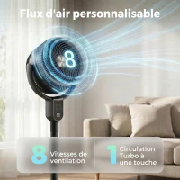 HOMCOM Ventilateur sur pied silencieux 20 dB, oscillation 70°+90°, 8 vitesses, télécommande, minuterie 12H, hauteur réglable(m-4)