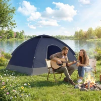 Outsunny 2 Person Camping Tent, Dome Tent with Zipped Doors, Storage Pocket, Portable Handy Bag, Navy Blue(m-10)