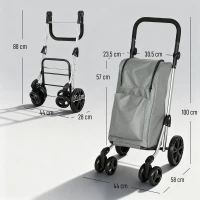 HOMCOM Cărucior de Cumpărături Pliabil din Aluminiu cu Roți, Geantă de 46L, Compartiment Frigorific, Mâner Reglabil, Gri(m-3)