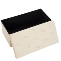 HOMCOM Velvet Upholstered Foldable Ottoman Footrest, Storage Ottoman Bench with Wood Legs for Living Room, Cream White(m-13)