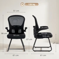 HOMCOM Reception Chair, Conference Meeting Office Chair with Flip-up Armrest, Mesh Backrest, Lumbar Support and Metal Base(m-3)