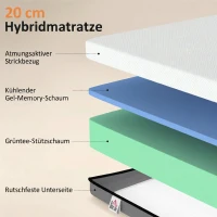 HOMCOM Matratze 140x200cm H3 mittelfest 20 cm Höhe Ergonomisch, Atmungsaktiv  aus Gel-Memory-Schaumstoff, Öko-Tex & CertiPUR(m-6)