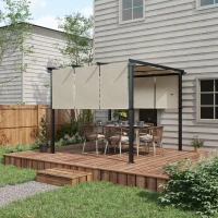 Outsunny Cenador para Exterior 3x3 m con Techo Deslizante Marco de Acero Impermeable y Anti-UV para Terraza Patio Beige(m-8)