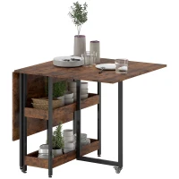 HOMCOM Inklapbare eettafel in industriële stijl, voor maximaal 4 personen, met open schappen, flexibel, metaal, spaanplaat, bruin(m-10)