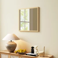 HOMCOM Miroir mural carré 50 x 50 cm, cadre en bois naturel, idéal pour la salle de bain, salon ou chambre(m-10)