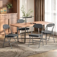 HOMCOM Set of Four Folding Corduroy Seat Chairs - Dark Grey(m-10)