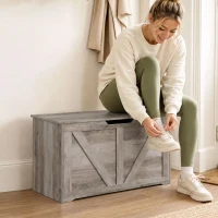 HOMCOM Baú de Arrumação 100 L com Dobradiça de Segurança e Recorte em U para Entrada e Sala 80x40x45 cm Cinzento(m-10)