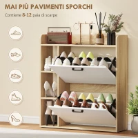 HOMCOM Scarpiera Slim con 2 Cassetti Ribaltabili e 3 Vani Aperti, Capacità 15 Scarpe, 83x24x90.5 cm, Color Legno e Bianco(m-4)