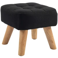 HOMCOM Linen-Look Square Padded Footstool - Black(m-1)