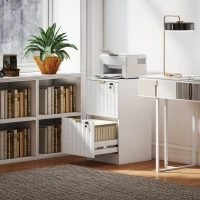 HOMCOM Filing Cabinet, Fluted Vertical File Cabinet with 2 Lockable Drawers and Hanging Rails, White(m-10)