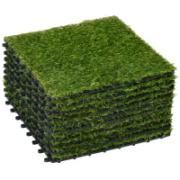 Outsunny Kunstgras, natuurgetrouw, met drainagefunctie, 6,5K vezels/m², 25mm hoogte, set van 10 stuks van 30x30cm, groen(m-1)