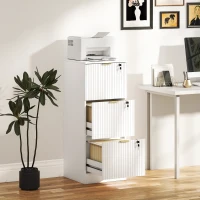 HOMCOM Filing Cabinet, Fluted Vertical File Cabinet with 3 Lockable Drawers and Hanging Rails, White(m-2)