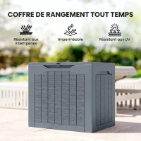Outsunny Coffre de Rangement Extérieur 97L avec Poignées Encastrées, Malle de Rangement Extérieur Étanche, 56x41x50cm, Gris Clair(m-7)