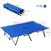 Outsunny Cama Dobrável de Campismo com 2 Lugares Cama Dupla Portátil com Bolsa de Transporte Carga 136 kg 193x125x40cm Azul(m-3)