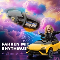 AIYAPLAY Kinder Elektroauto 12V Kinderauto mit 2,4 GHz Fernbedienung, 2 Motor, Hupe, LED, Musik, 101,5 x 49 x 43 cm, Gelb(m-8)