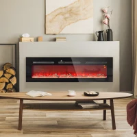 HOMCOM Chimenea eléctrica con soporte de pared y mando a distancia, troncos artificiales y cristales, potencia 1800 W, negro(m-6)