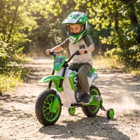 HOMCOM Moto da Cross Elettrica per Bambini con Rotelle, in PP e Metallo, 106.5x51.5x68 cm, Verde(m-13)