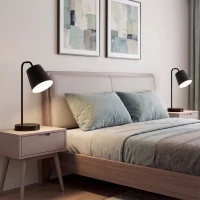 HOMCOM Set de Lámparas de Mesa 2 Unidades Lámparas Modernas con Puerto USB-A y USB-C para Dormitorio Salón y Oficina Negro(m-6)