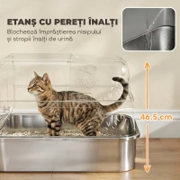 PawHut Litieră Închisă pentru Pisici 52 L din Oțel Inoxidabil, cu Capac Rabatabil, Acces Dublu și Lopățică, Negru(m-5)