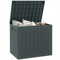 Outsunny Coffre de rangement extérieur 97L avec poignées encastrées, malle de rangement extérieur étanche 56x41x50cm, gris foncé(m-11)