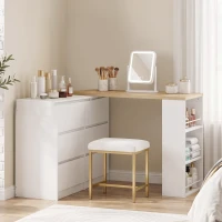 HOMCOM Vanity Table, Dressing Table with 6 Drawers and 3-Tier Shelf for Women and Girls, White(m-2)